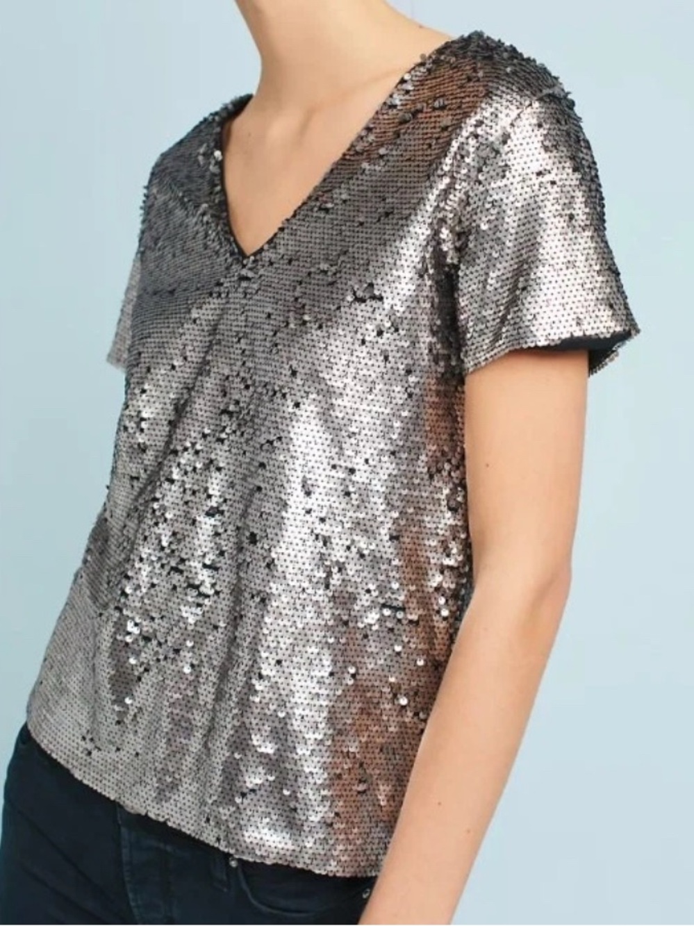 Anthropologie Vanessa Virginia Silver Sequin Top Size S NWT!